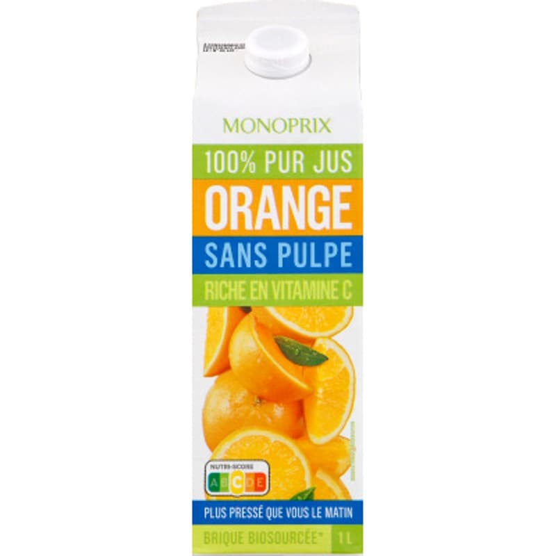 Monoprix Jus d'orange sans pulpe 100% pur jus 1L