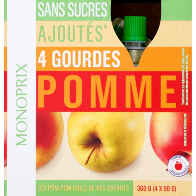 Monoprix Compote de Pomme en gourde sans sucres ajoutés 4x90g