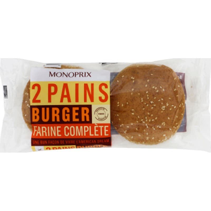 Monoprix Burger farine complète x2 165g