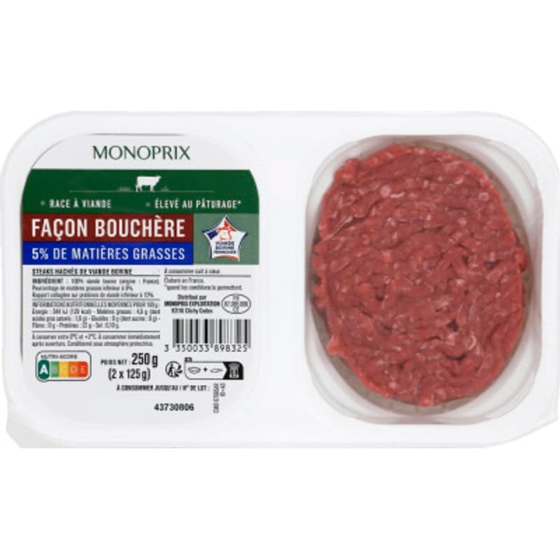 Monoprix Steak haché 5% de Mg 2x125g
