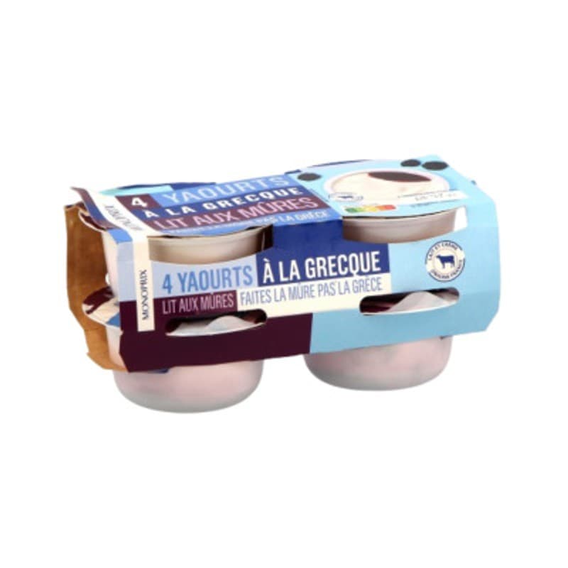 Monoprix Yaourt à la grecque Mûre 4x150g