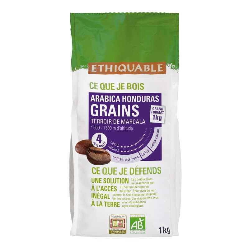 Ethiquable Café Grains Pure Origine Honduras Équitable Bio 1kg