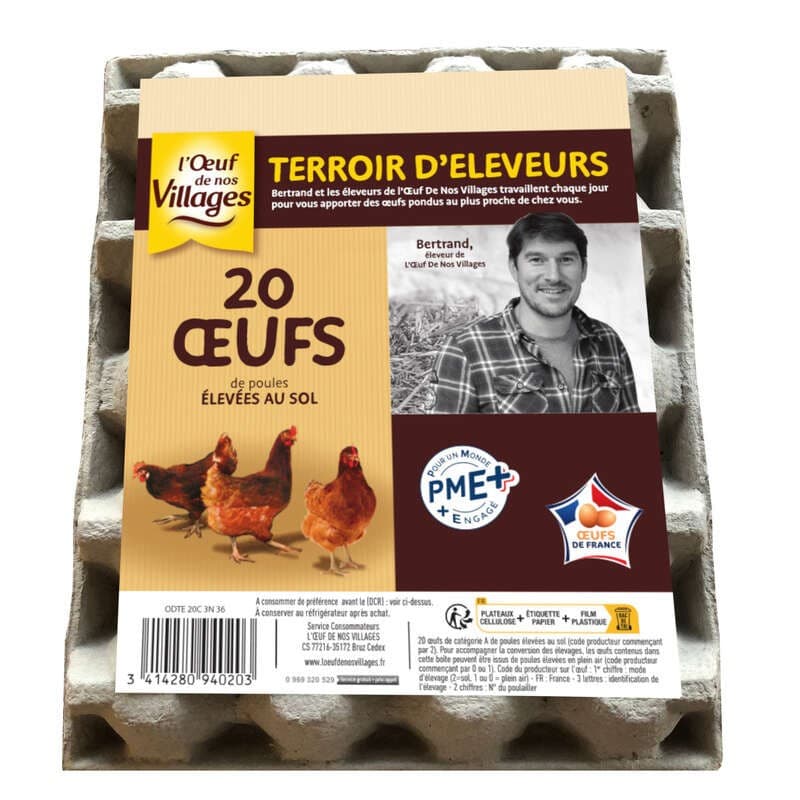 Terroir d'éleveurs L'Oeuf de Nos Villages 20 œufs de poules élevées au sol