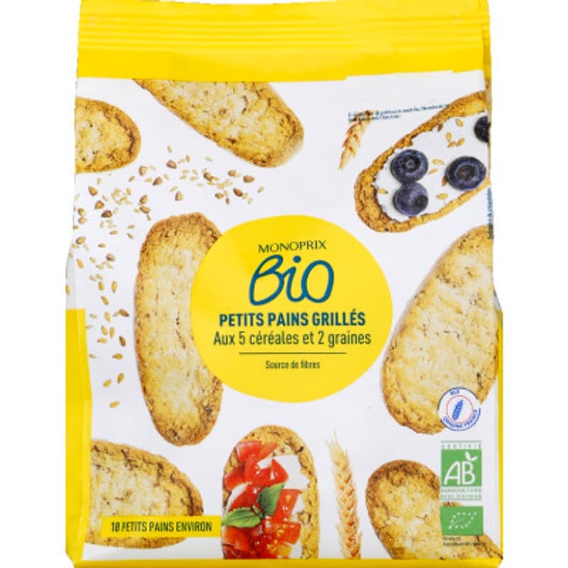 Monoprix Bio Petits Pains Grillés aux 5 Céréales 225g