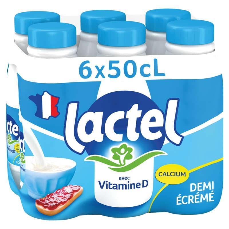 Lactel Vitamine D Demi-écrémé Bouteille 6x50cl