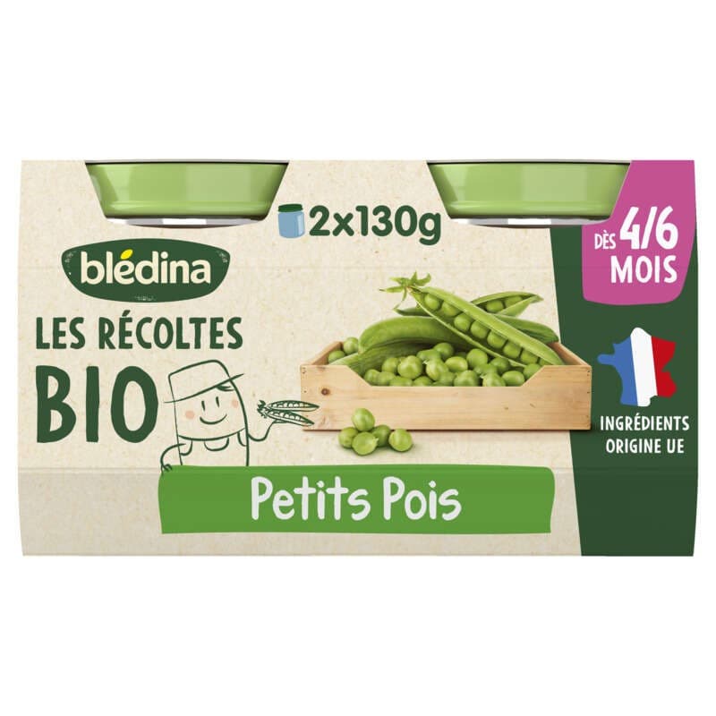 Blédina Petits Pots Bio Petits Pois Dès 4/6 Mois 2x130g