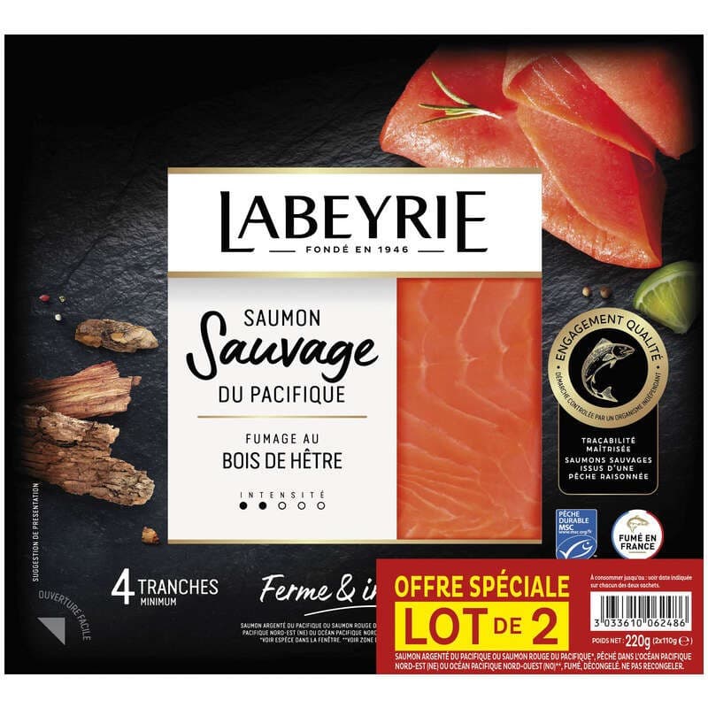 Labeyrie saumon fumé sauvage du pacifique lot 2 - x4 tranches 220g