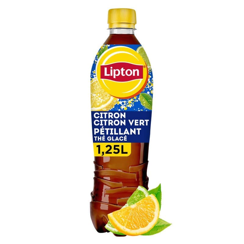 Lipton Ice Tea Thé Glacé Pétillant Saveur Citron et Citron Vert 1,25L