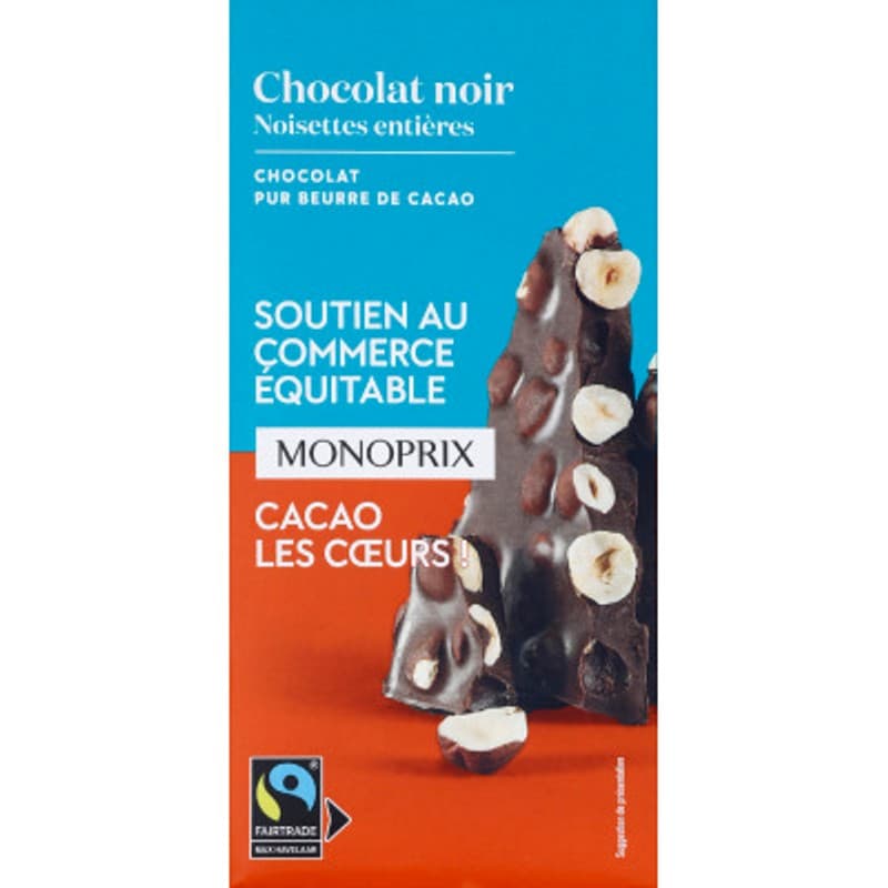 Monoprix Chocolat Noir aux Noisettes Entières 200g