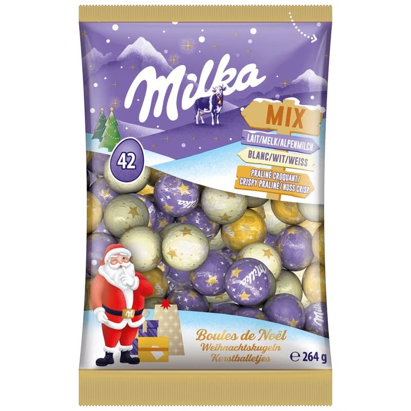 Milka Boules de noël lait blanc & lait praliné 264g