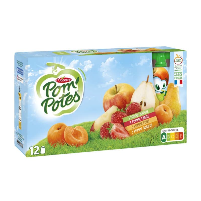 Pom'Potes Classiques mix Pomme, Fraises, Poires Abricots 12x90g