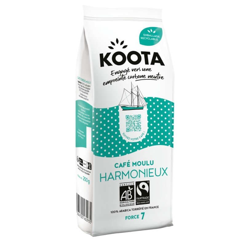 Cafés Méo Koota Moulu sachet Harmonieux recyclables Bio 250g