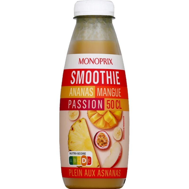 Monoprix Ananas, mangue et fruits de la passion, smoothie 50cl