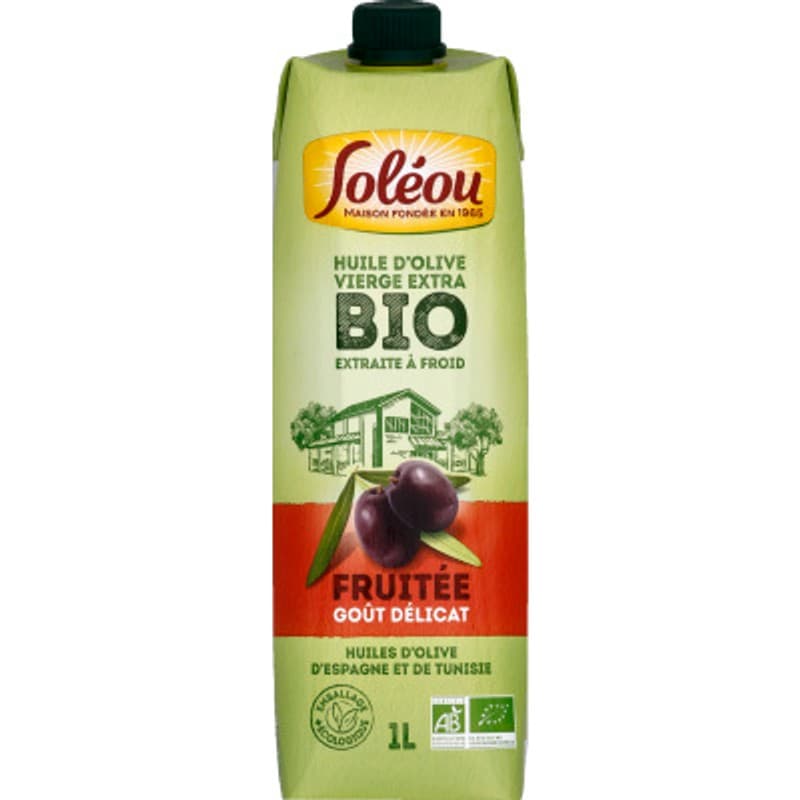 Soléou Huile d'Olive Vierge Extra Bio Extraite à Froid 1L
