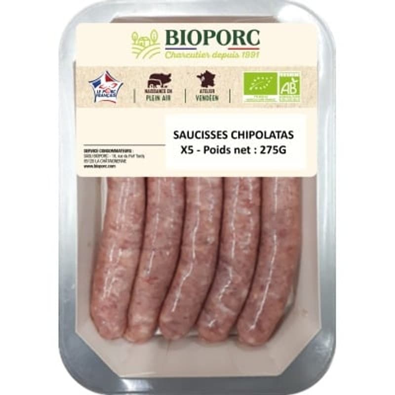 Bioporc Saucisses Chipolatas Nature *5 275g