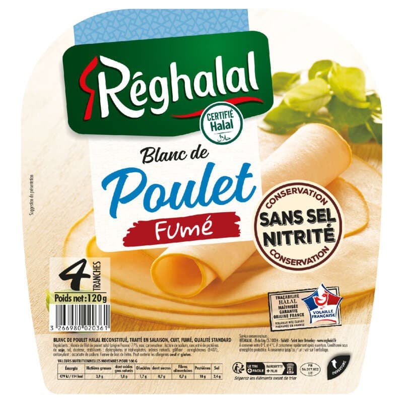 Reghalal Blanc de Poulet Halal sans Nitrite x4 Tranches 120g