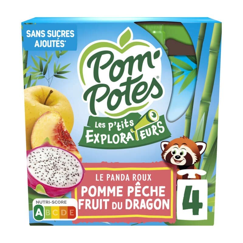 Materne Pom' Potes Compotes Pomme Pêche Fruits du Dragon 4x90g
