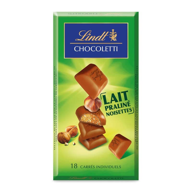 Lindt Chocoletti Tablette Chocolat Lait Praliné Noisettes 100g