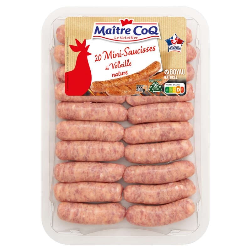 Maitre Coq Mini Saucisse de volaille nature en Barquette x20 - 500g