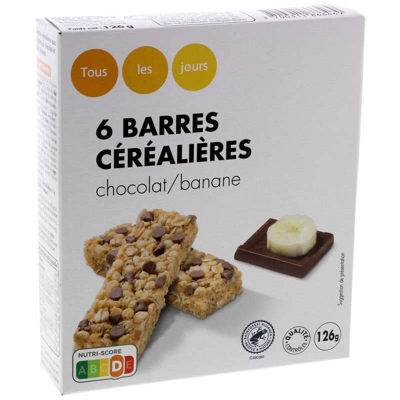 Tous Les Jours Barres Céréalières aux Pépites de Chocolat et Banane 126g