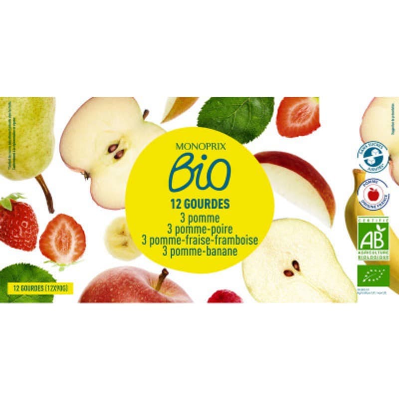 Monoprix Bio Gourdes multifruits 12x90g