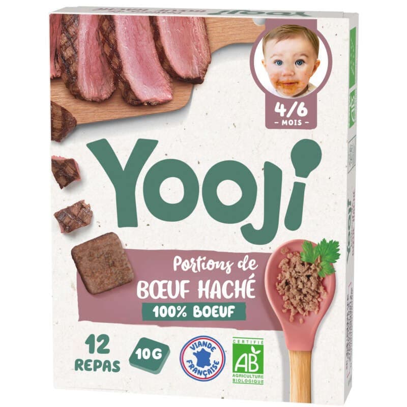 Yooji Portions de Bœuf Haché Bio Dès 4/6 Mois x12 120g