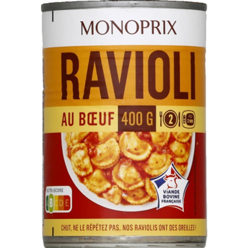 Monoprix Ravioli pur bœuf 400g