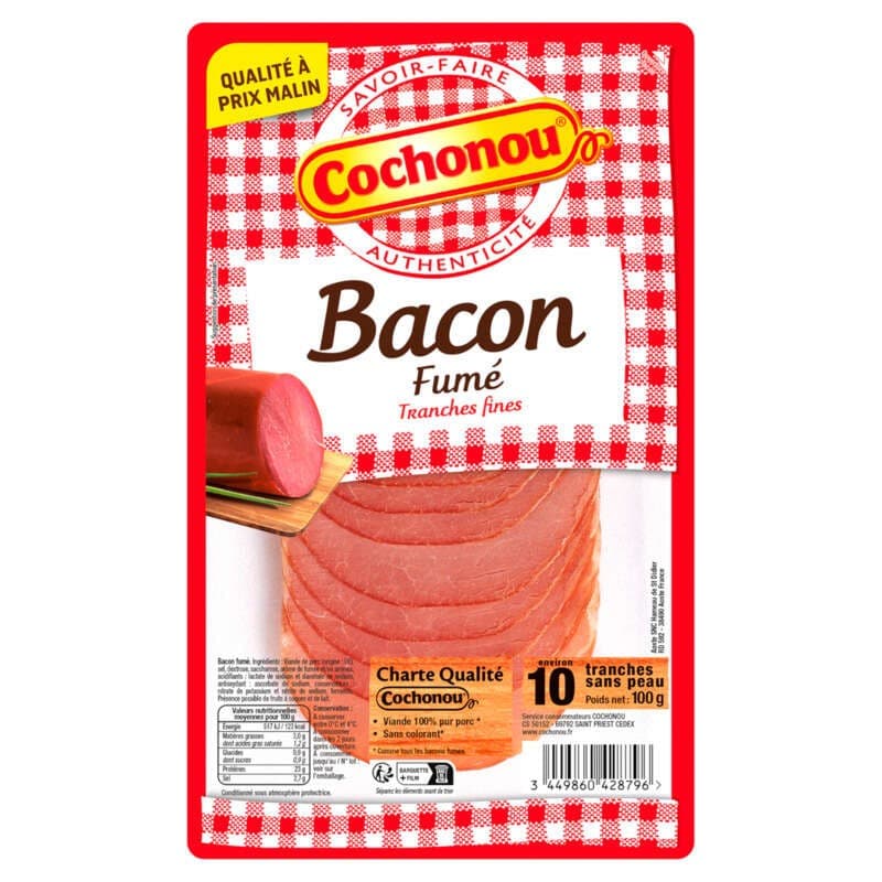 Cochonou Bacon Fumé au Bois de Hêtre Tranches Fines x10 100g