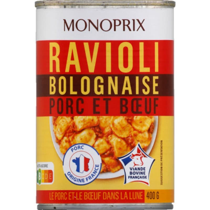 Monoprix Ravioli bolognaise porc et bœuf 400g
