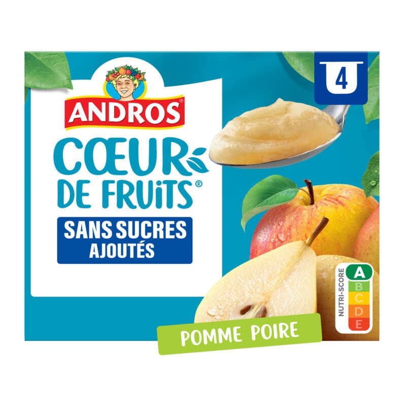 Andros Cœur de Fruits Sans Sucres ajoutés Pomme Poire 4x97g