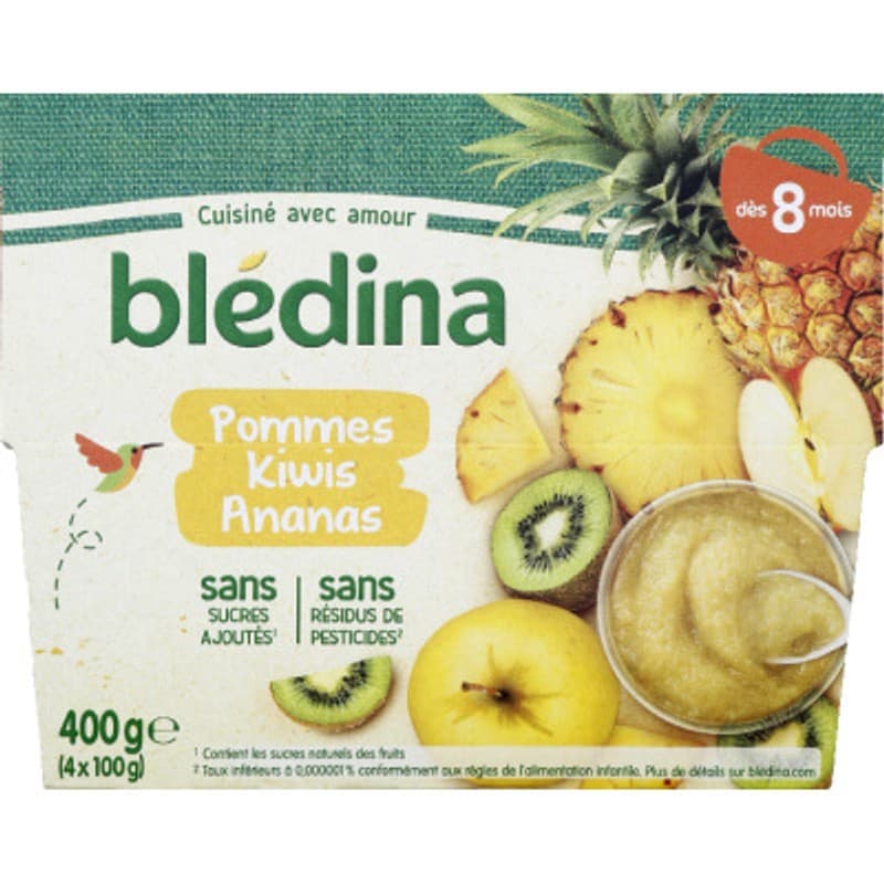 Bledina Coupelles Fruits Pommes Kiwis Ananas Dès 8 Mois 4x100g