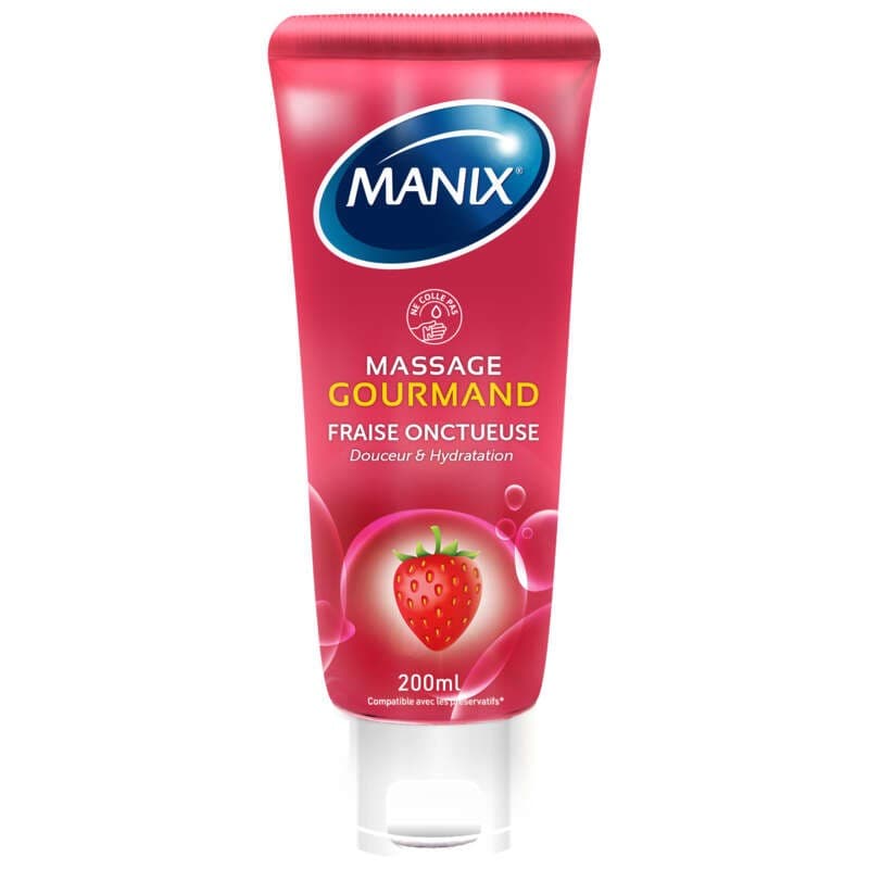 Manix Gel de Massage Gourmand Comestible Fraise Onctueuse 200ml