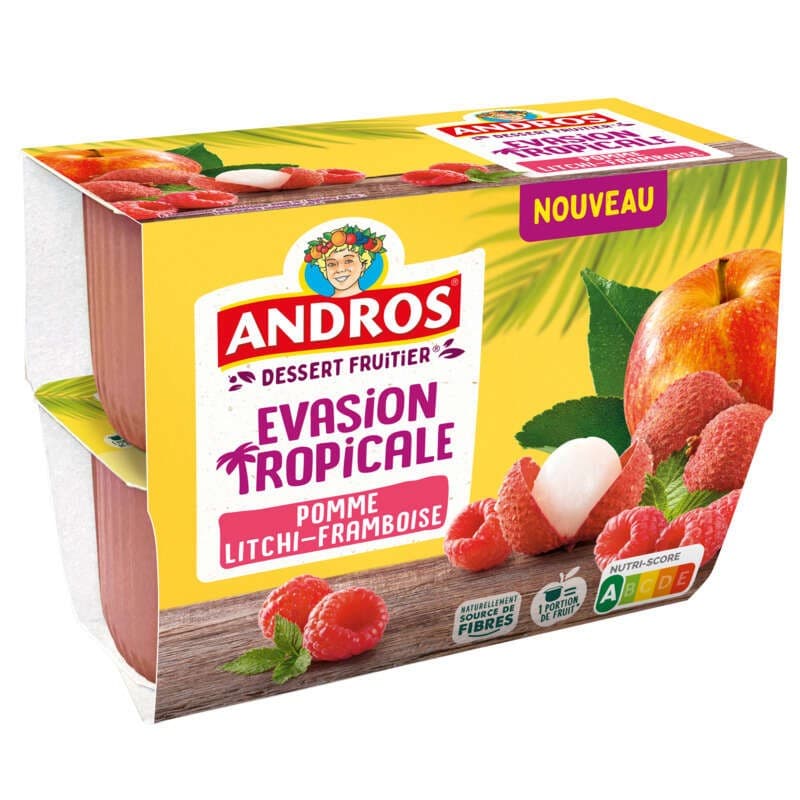 Andros Compote Evasion Tropicale Pomme Litchi Framboise 4x97g