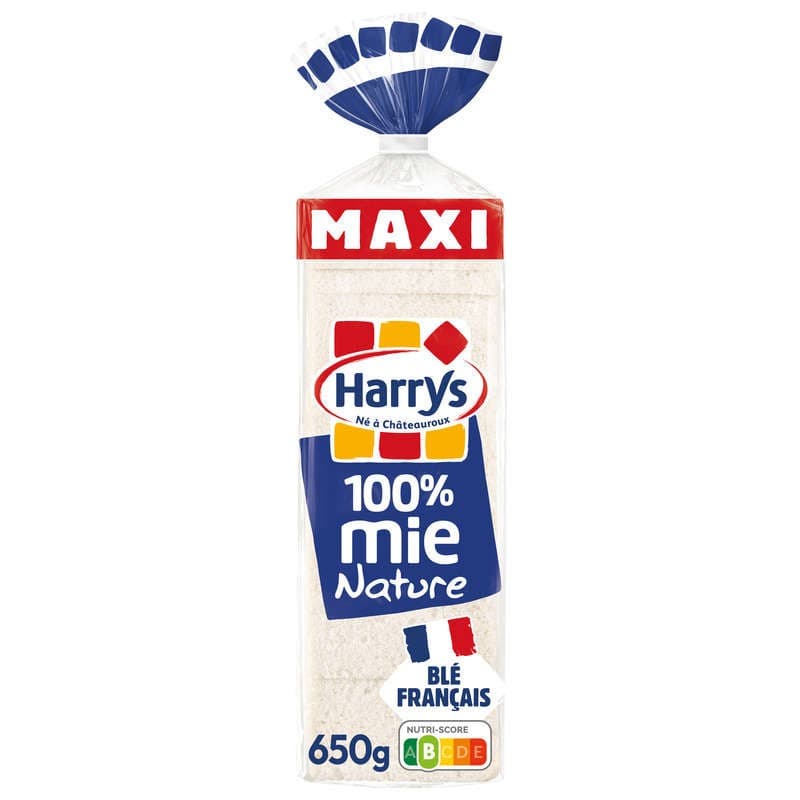 Harrys Pain de mie 100% mie nature sans croute maxi sans additifs 650g