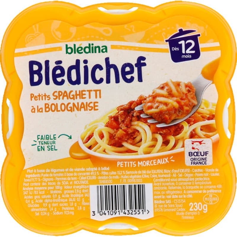 Blédina Petits Spaghetti à La Bolognaise, dès 12 Mois 230g