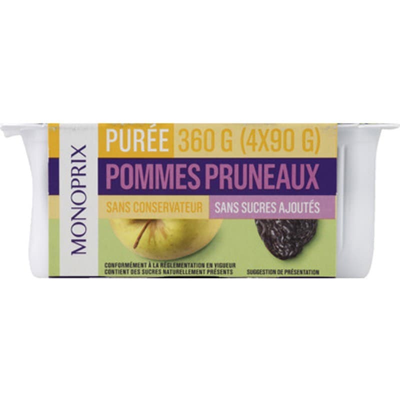 Monoprix Purée de Pomme et Pruneaux Sans Sucres Ajoutés Le pack 4x90g
