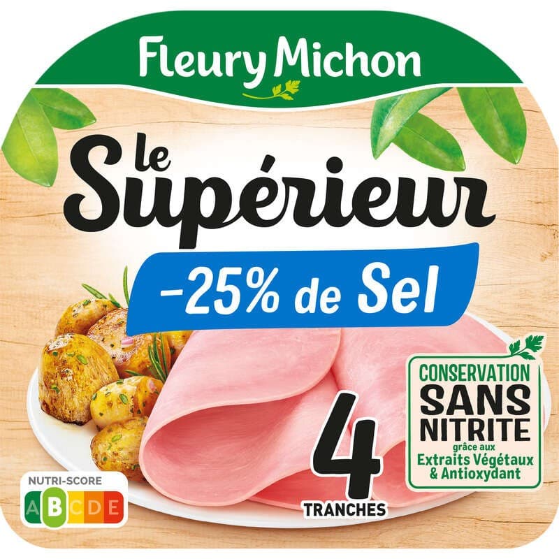 Fleury Michon Le Supérieur Jambon -25% Sel Sans Nitrite x4