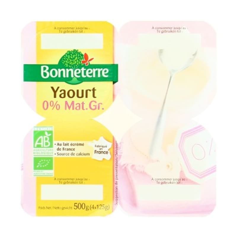 [Par Naturalia] Bonneterre Yaourt Au Lait Écrémé 0% Bio 4x125g