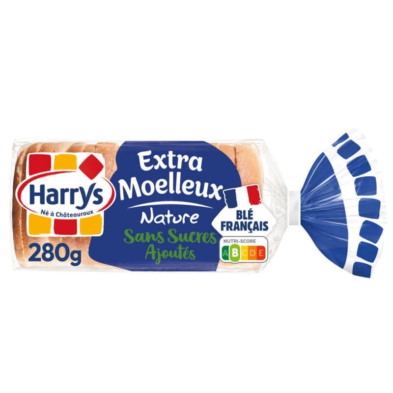 Harrys Pain de mie extra moelleux nature sans sucres ajoutes sans additifs 280g