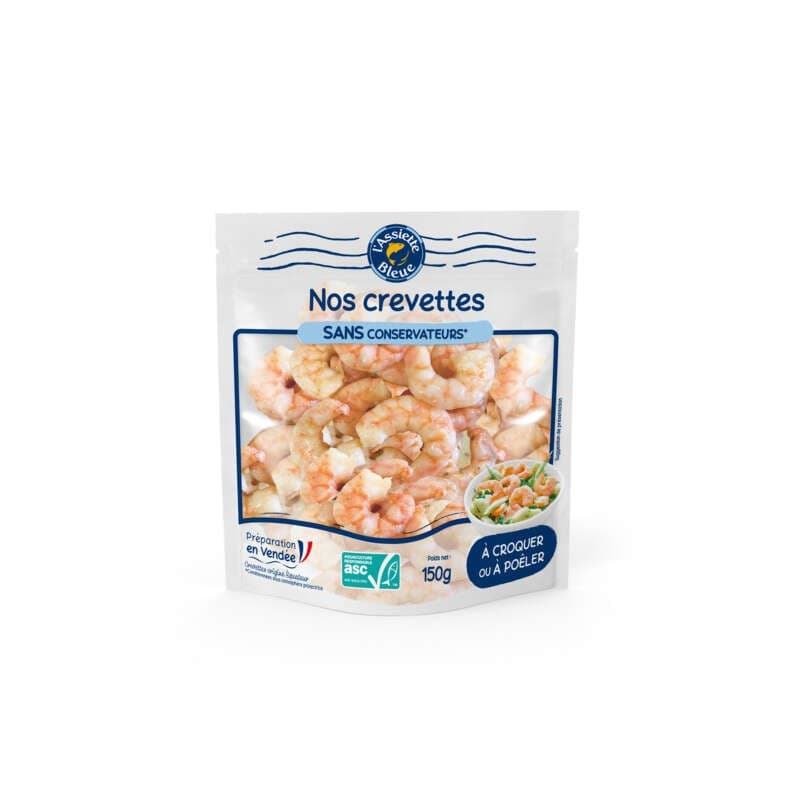 Assiette Bleue Crevettes Nature ASC 150g