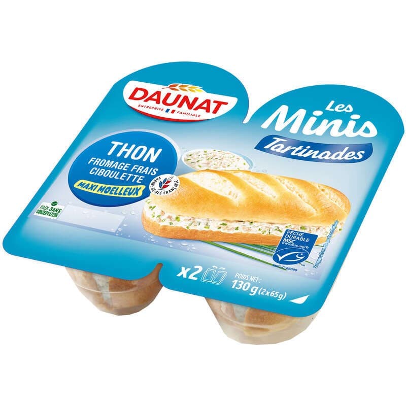 Daunat Minis tartinades Thon fromage frais ciboulette 130g