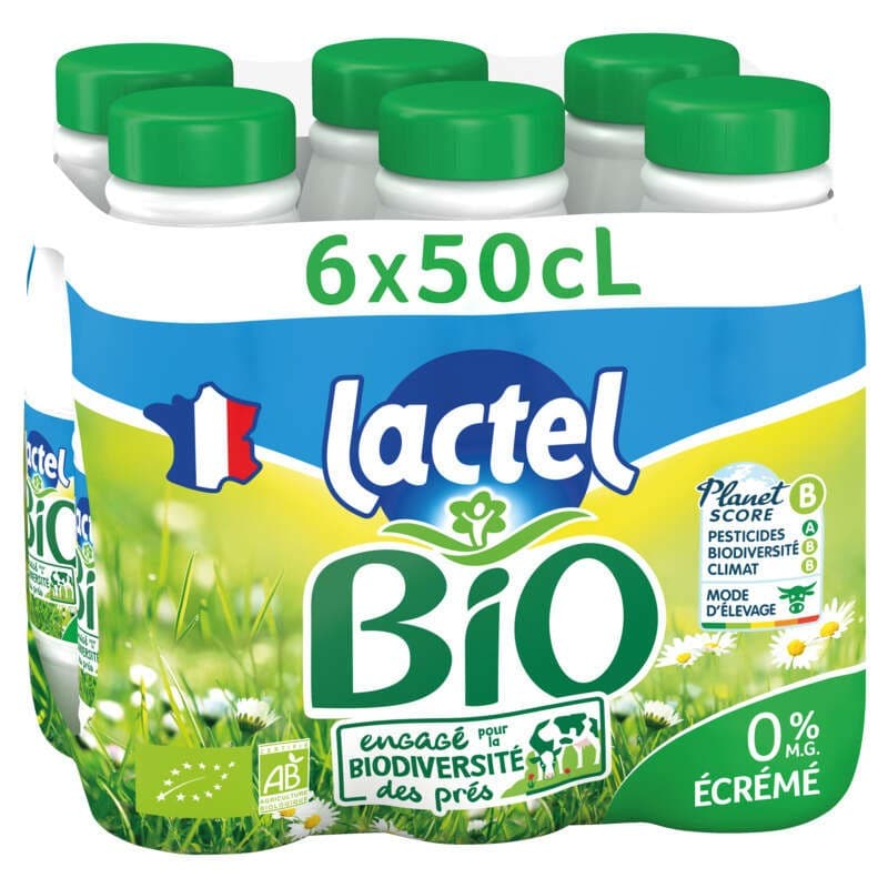 Lactel Bio Lait écrémé bouteille 6x50cl