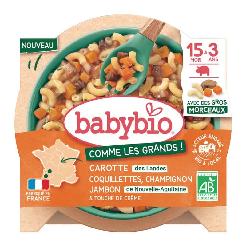 Babybio Carotte des Landes Coquillettes Champignon Jambon de Nouvelle-Aqui Bio 200g