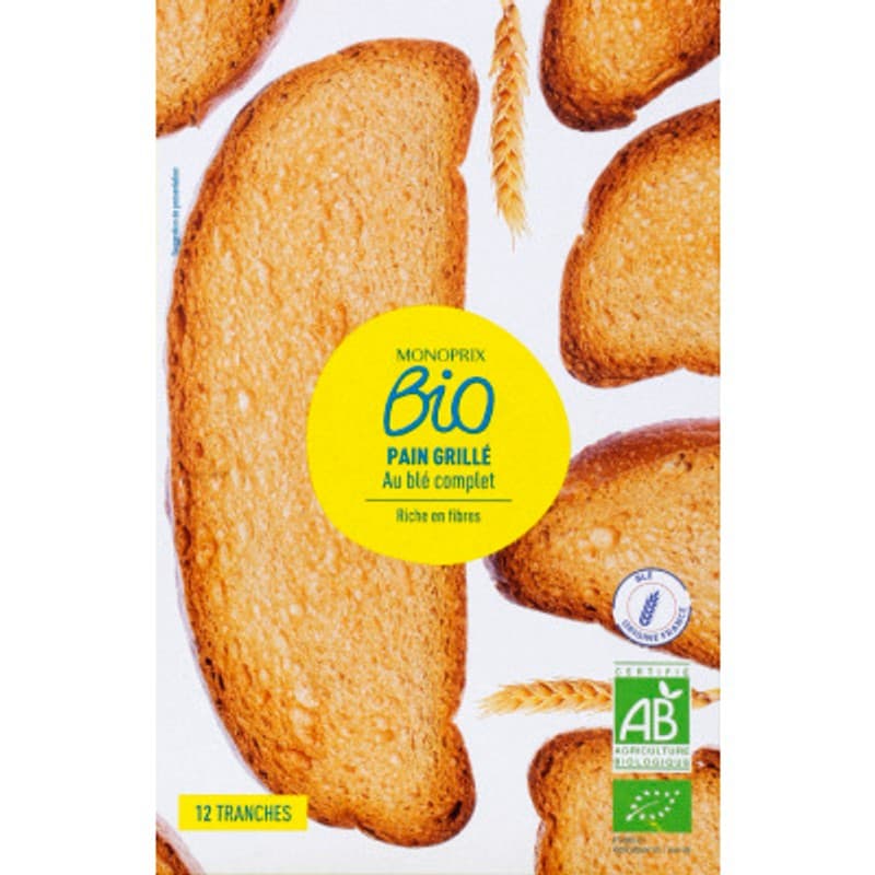 Monoprix Bio Pain Grillé Au Blé Complet 250g