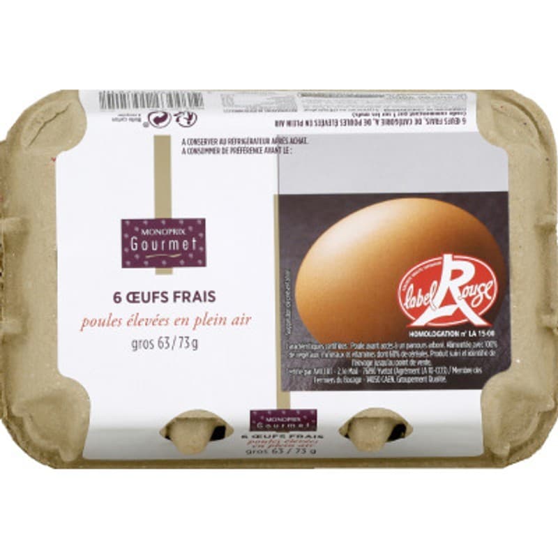 Monoprix Gourmet Œufs Moyen Label Rouge 6 Unités