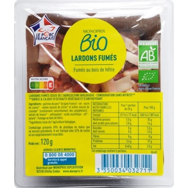 Monoprix Lardons Natures 120g