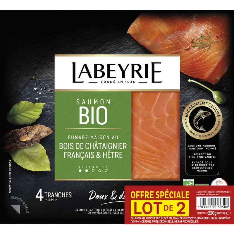 Labeyrie Bio Saumon Atlantique fumé Bio 2x4 Tranches