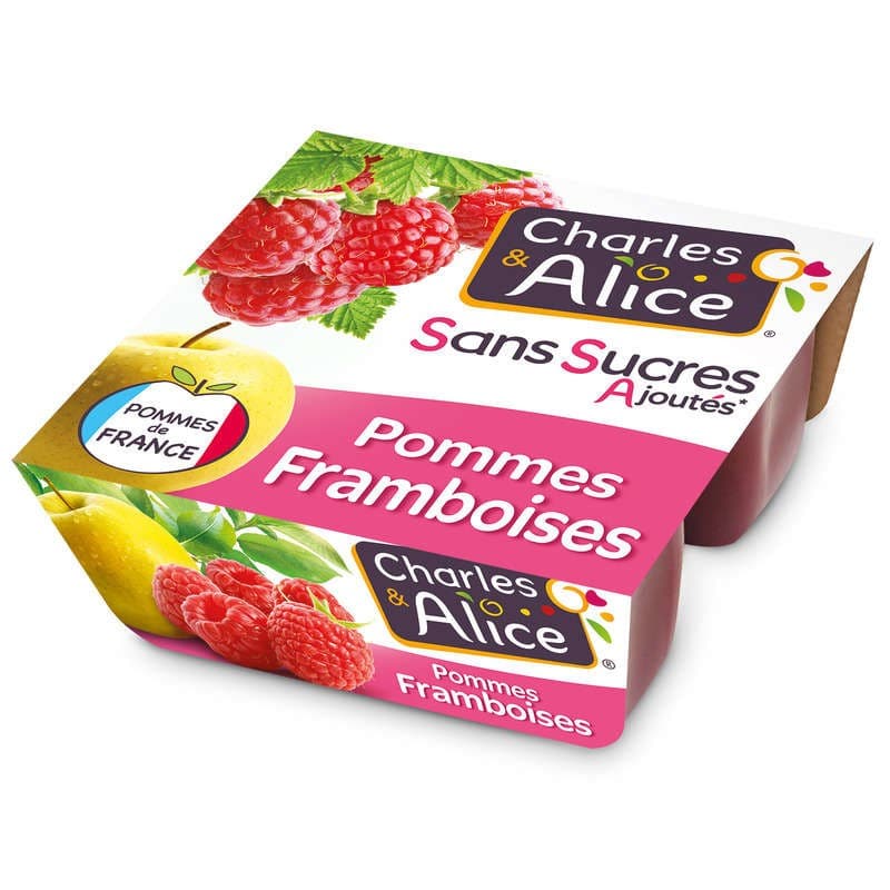 Charles & Alice Dessert Pomme framboise sans sucres ajoutés 4x100g