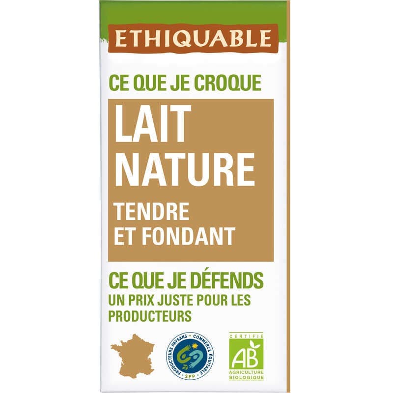Ethiquable Chocolat Lait Tendre Et Fondant Bio 100g