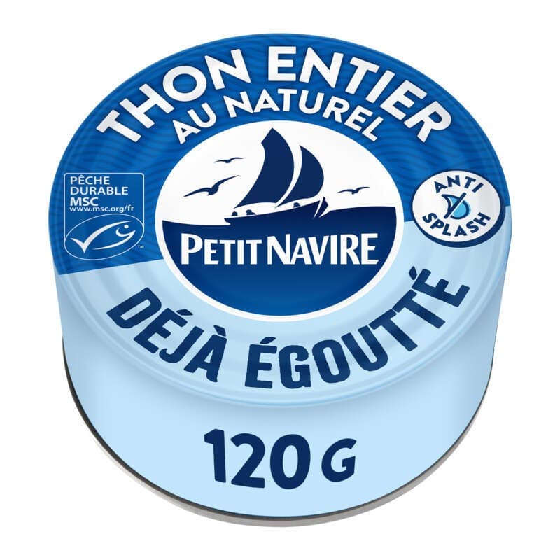 Petit Navire Thon entier au Naturel MSC Déjà Égoutté 120g